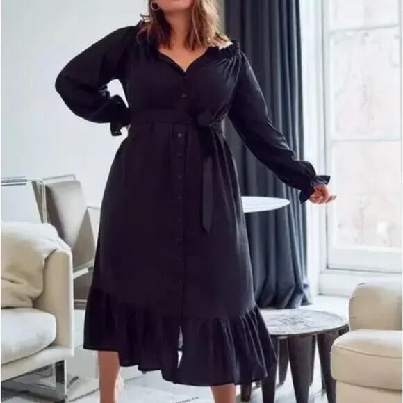 New! Eloquii black Linen Maxi Day Dress,‎ size 14/16 - Picture 1 of 16